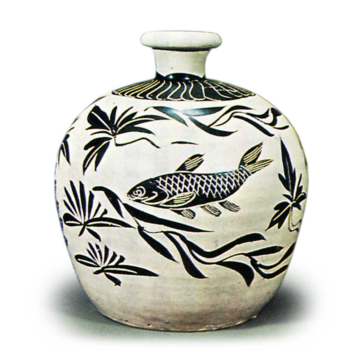中国陶磁器 磁州窯 彫り絵 筒型壺 中国陶磁器 磁州窯 彫り絵 筒