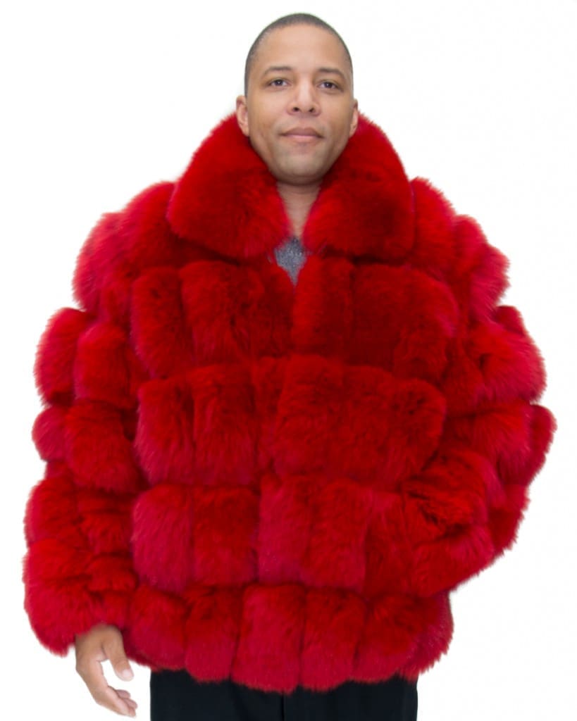 Red dyed 30” Fox Zip Jacket with Sheared Rex Rabbit Inserts - A.J.