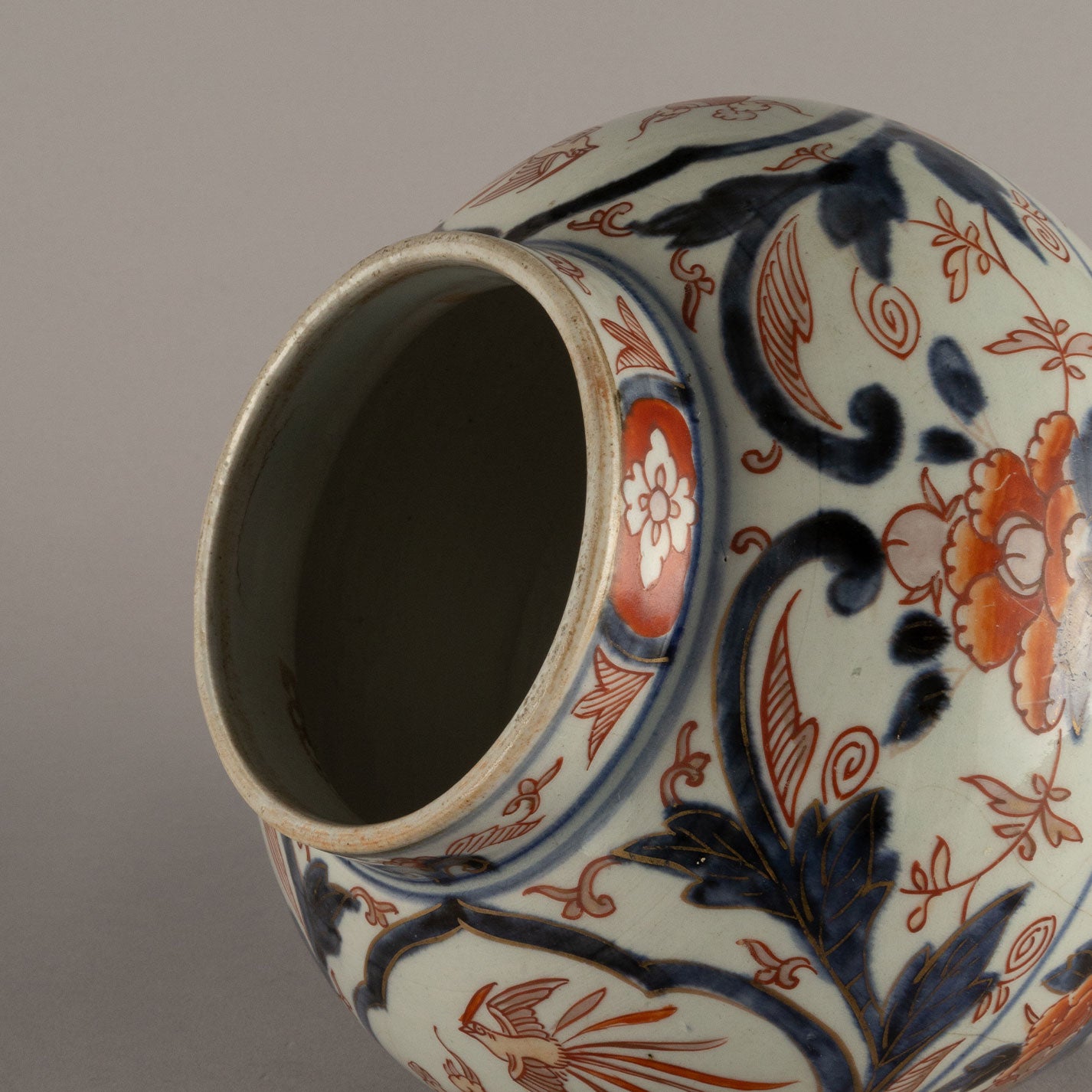 染錦花鳥図 飾壷 藤井朱明 極上古伊万里風 古美術 染錦花鳥図 飾壷