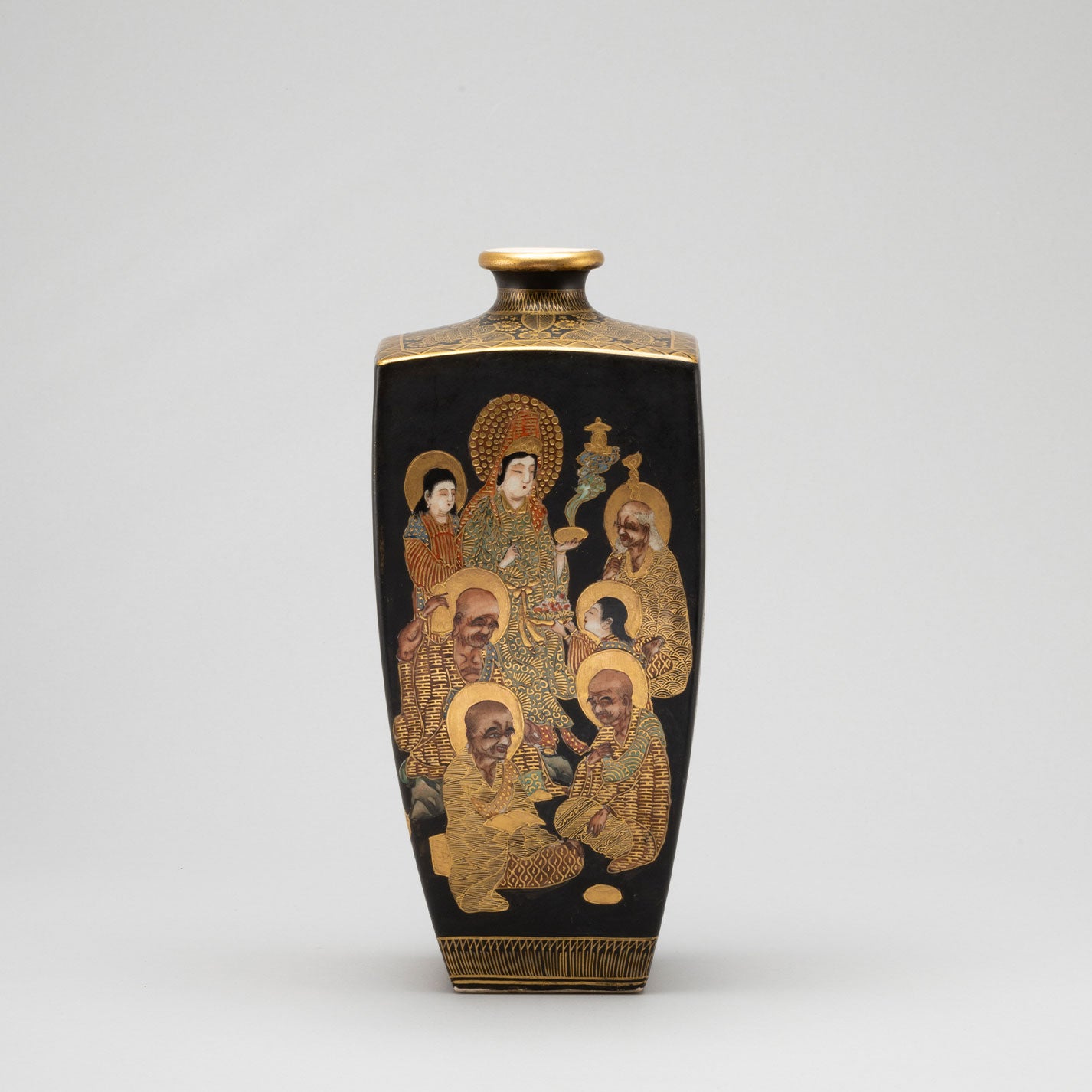 薩摩焼 金襴手 羅漢・観音図 大型壺 アンティーク美術品