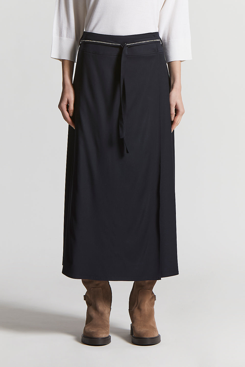 Long technical wool flannel skirt | Peserico US