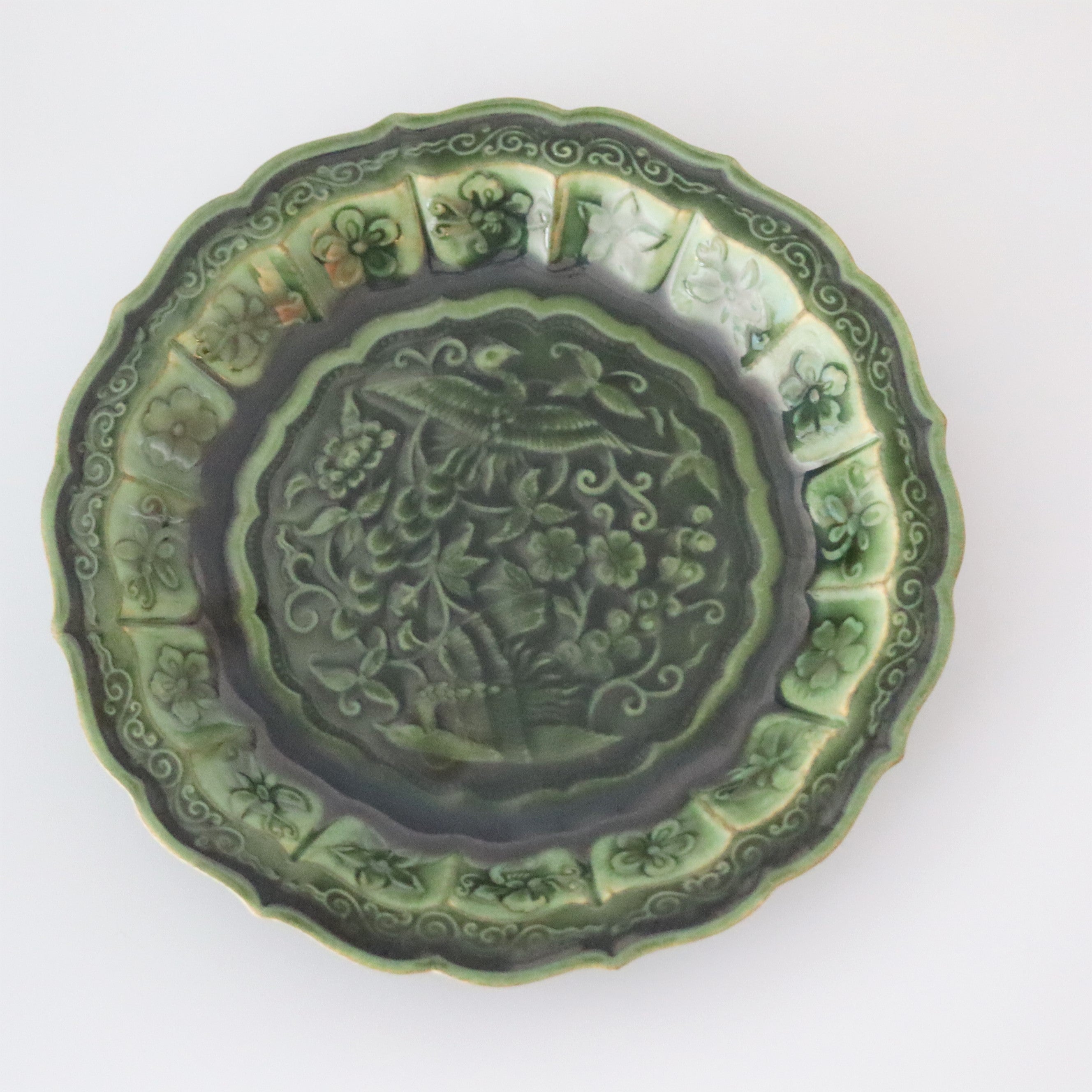 ☆ 飾り皿 智元作 花鳥 直径55.5cm 皿立付 陶器 大皿 智元作 展示品 ☆: