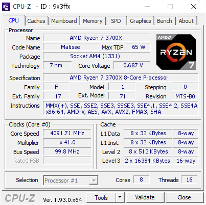 AMD Ryzen 7 3700X @ 4091.71 MHz - CPU-Z VALIDATOR