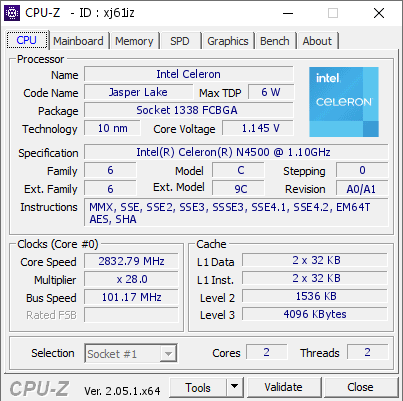 Intel Celeron @ 2832.79 MHz - CPU-Z VALIDATOR