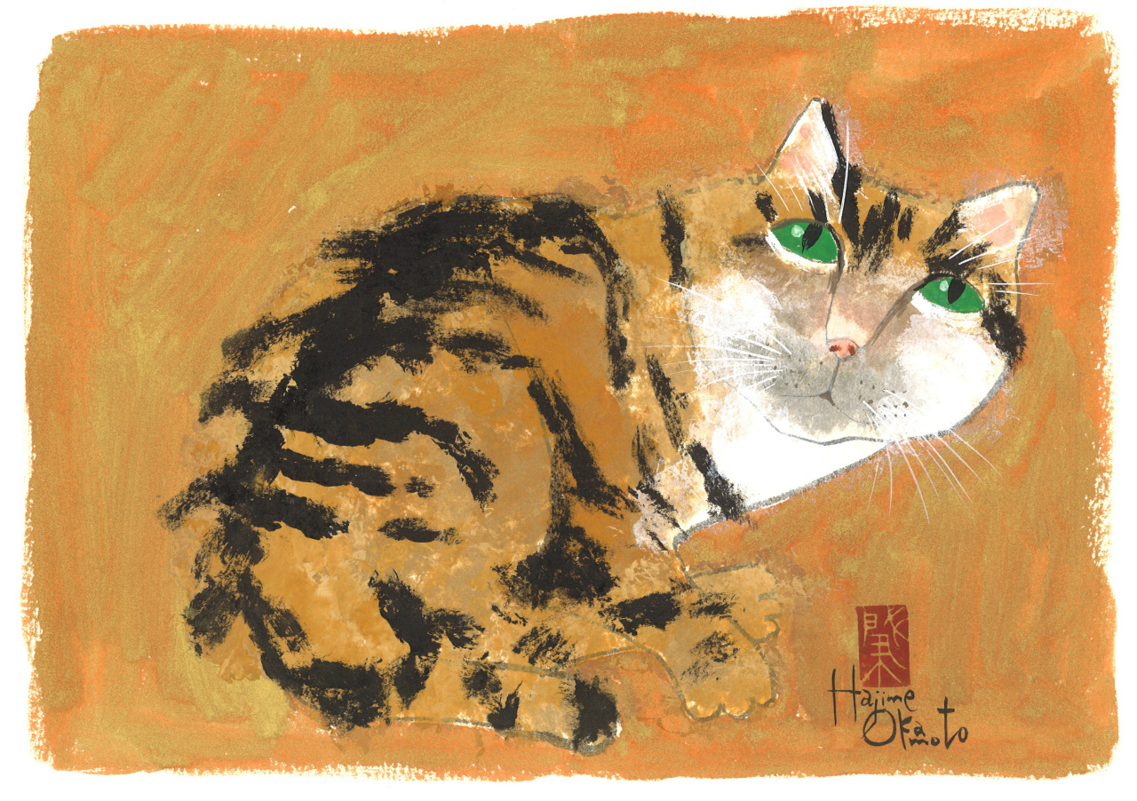水墨画 墨彩 ハチワレ猫 ねこ 色紙 アート 絵画 ねこの絵 イラスト 猫の絵