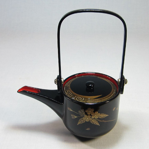 BJ009 高級漆器時代輪島塗若松鶴蒔絵銚子 一対銀摘酒道具懐石道具