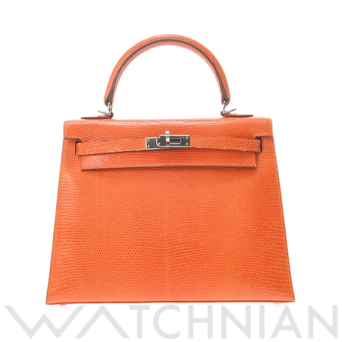 エルメス / HERMES ケリー 25 外縫い オレンジ/ルテニウム金具