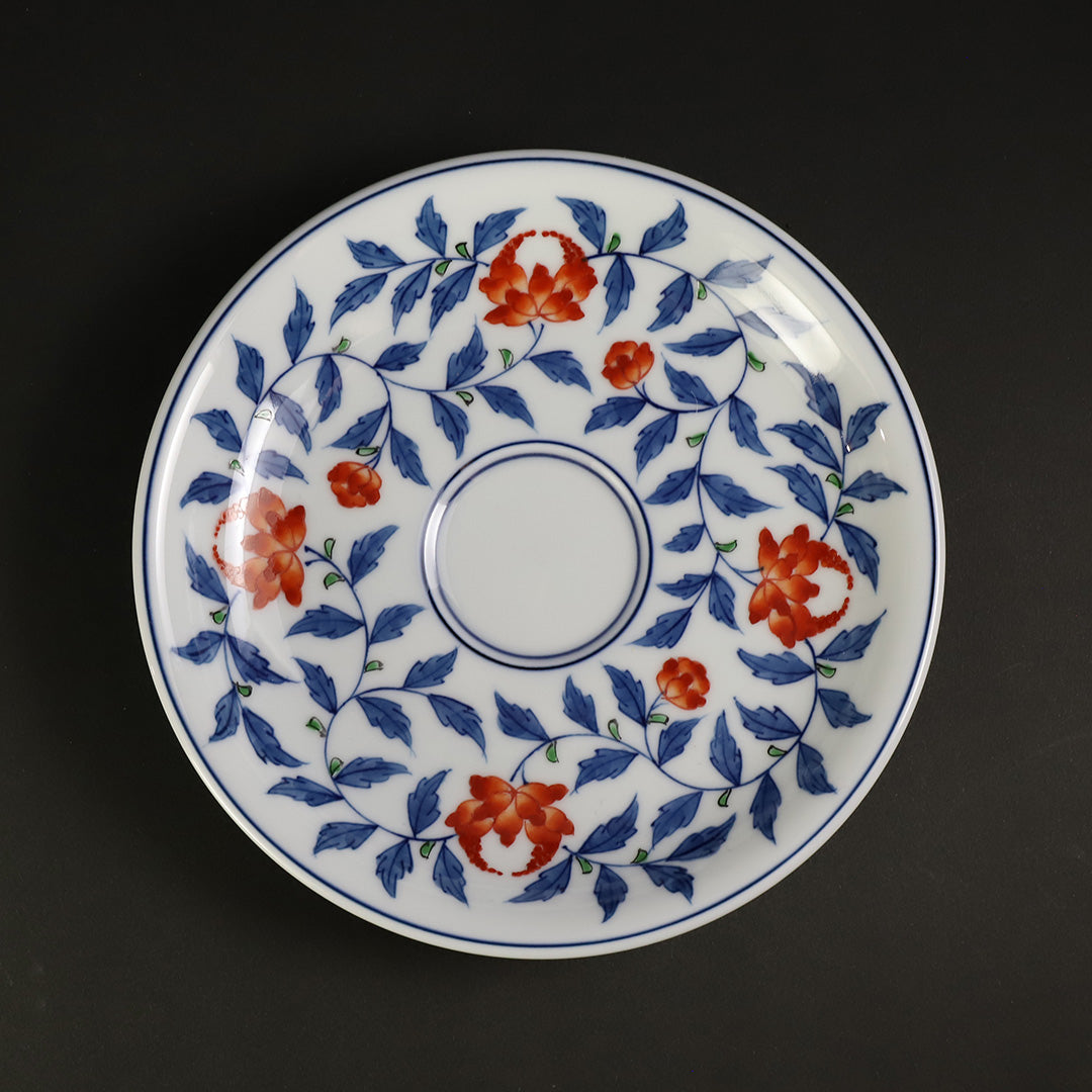 源右衛門 染錦草花文 和菓子皿 是米木窯 10客 染付 共箱 源右衛門 染錦