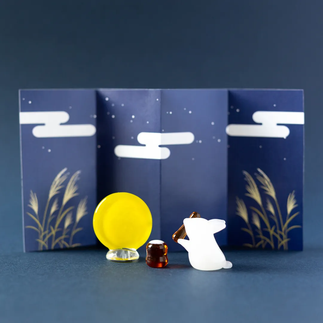 お月見 ガラス細工 ミニチュア ミニチュアガラス細工 お月見うさぎ