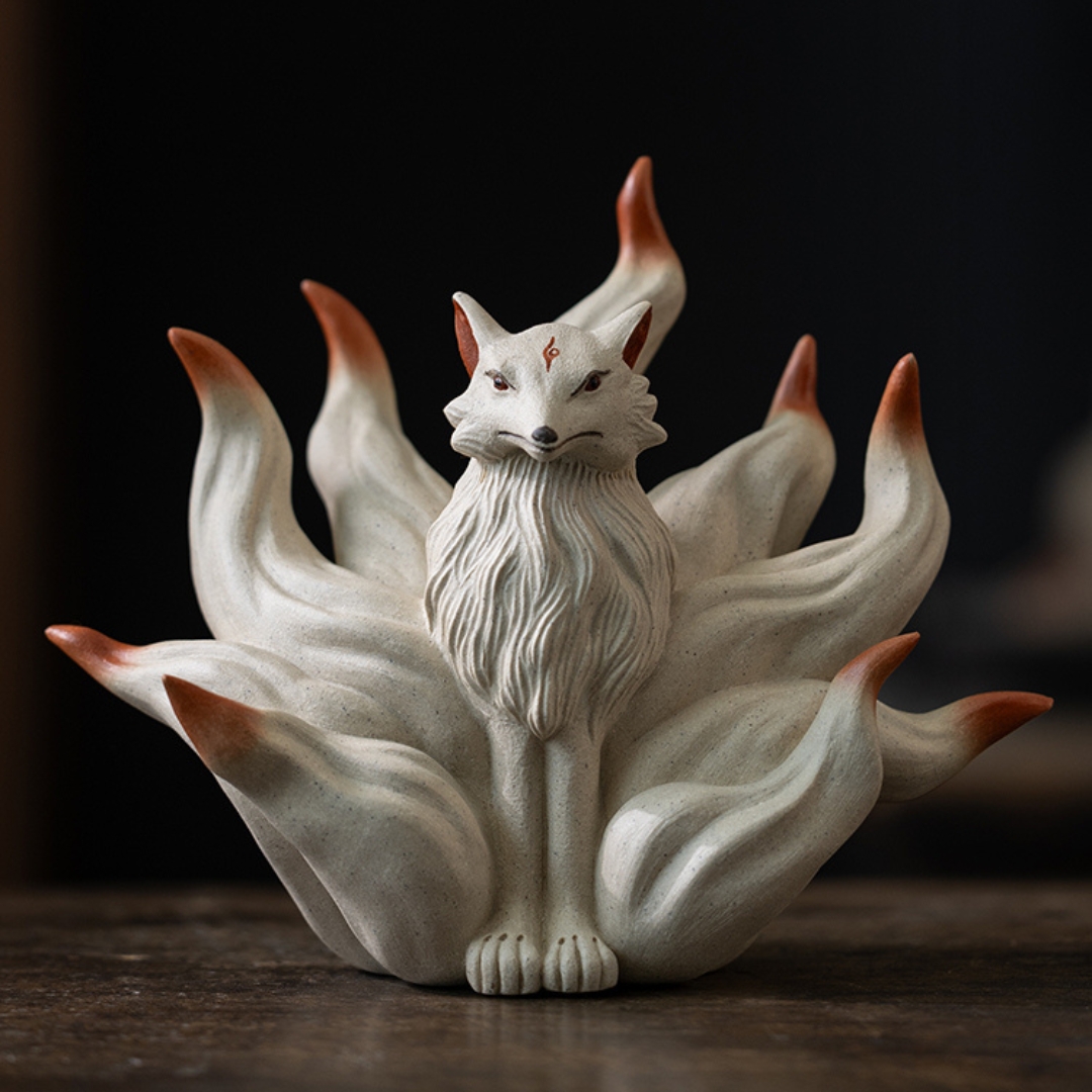 Handmade Zisha Yixing Clay Nine-Tailed Fox Ornament Decoration