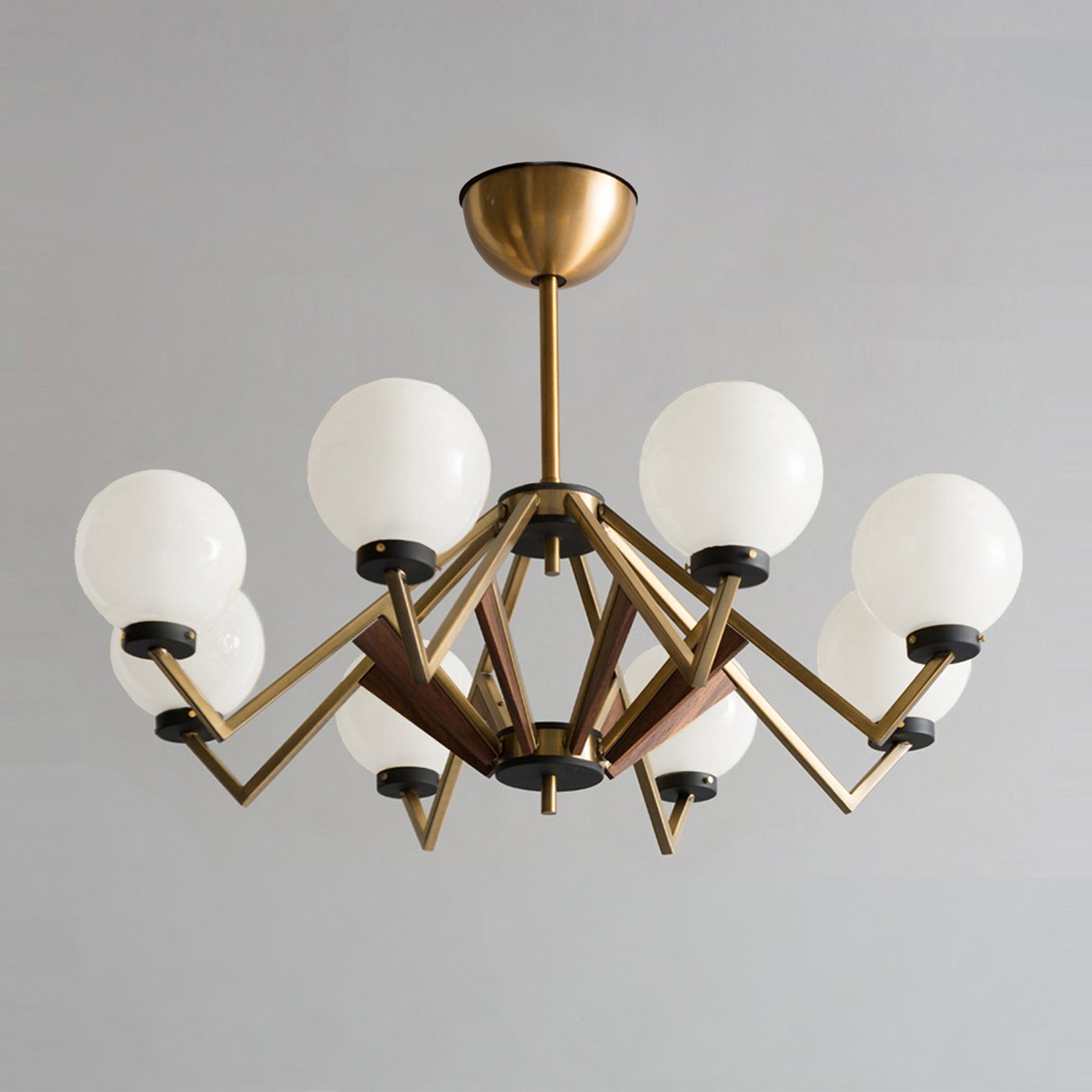1950'S Milk Glass Ball Eight Arm Chandelier — COMPLEX UNIVERSAL