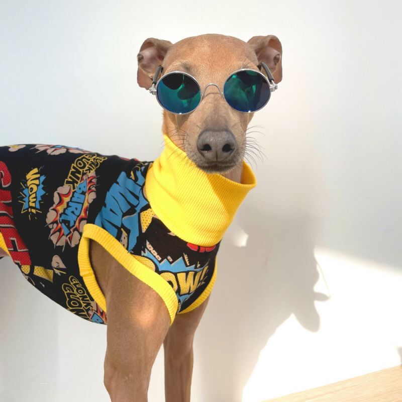 黄色袖のロンパース イタグレ服 犬服 ハンドメイド 【公式通販】