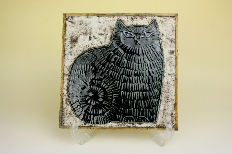 リサラーソン/UNIK/ネコ/ブルー】北欧/ビンテージ/希少/KATT/陶板