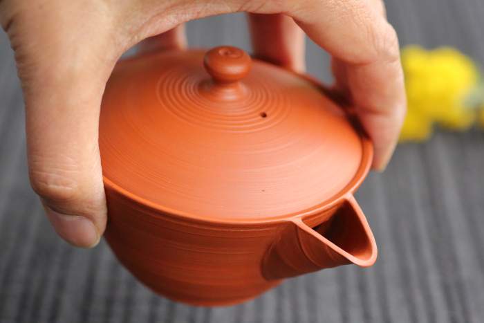 鯉江廣 朱泥筋引き宝瓶 満容量150ml 常滑焼煎茶器 作家もの宝瓶 桐箱