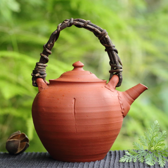 常滑焼四代山田常山山田絵夢朱泥徳利酒器共布共箱VR7538