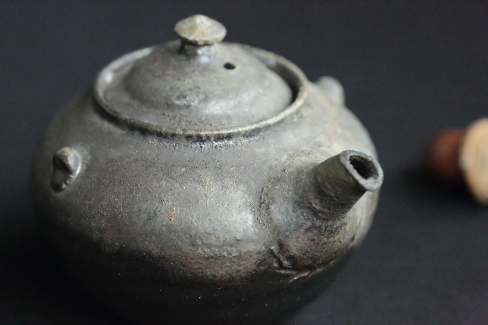 四代常山作手桶花入れ 四代山田常山 朱泥横手急須 満