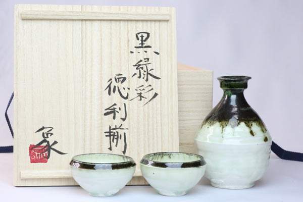 唐津焼 鶴首瓶 徳利 時代箱付 V R6431 唐津焼 鶴首瓶 徳利 時代箱付 V