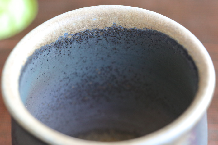 松井興之 備前藍彩湯呑 満容量240ml 作家ものカップ 登り窯焼成陶茶器