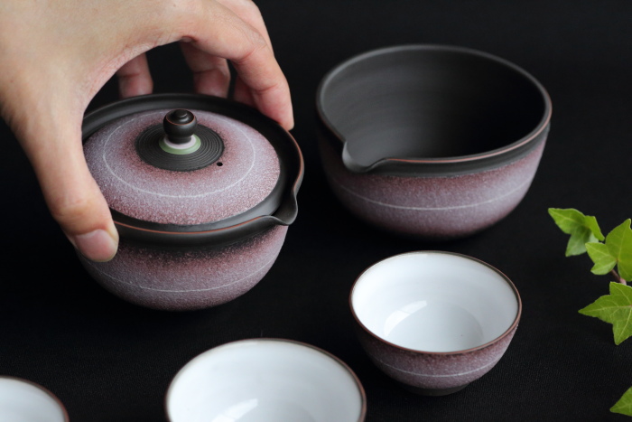 鯉江廣 あけぼの彩組込茶器 宝瓶湯冷まし茶杯セット 常滑焼 桐箱 作家