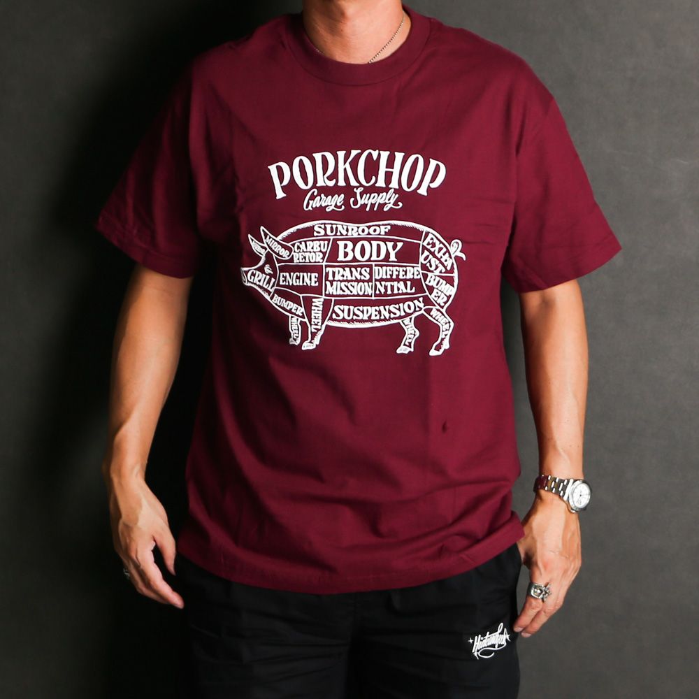 PORKCHOP - PORK FRONT TEE 25 - BURGUNDY / ショートスリーブTシャツ