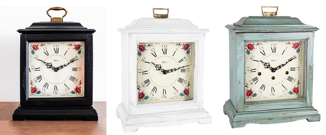 クラシックな花柄の文字盤デザイン高級置き時計。おしゃれな置き時計の