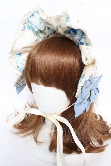 axes femme Kawaii / アンティークローズ柄ハーフボンネット 生成り Y
