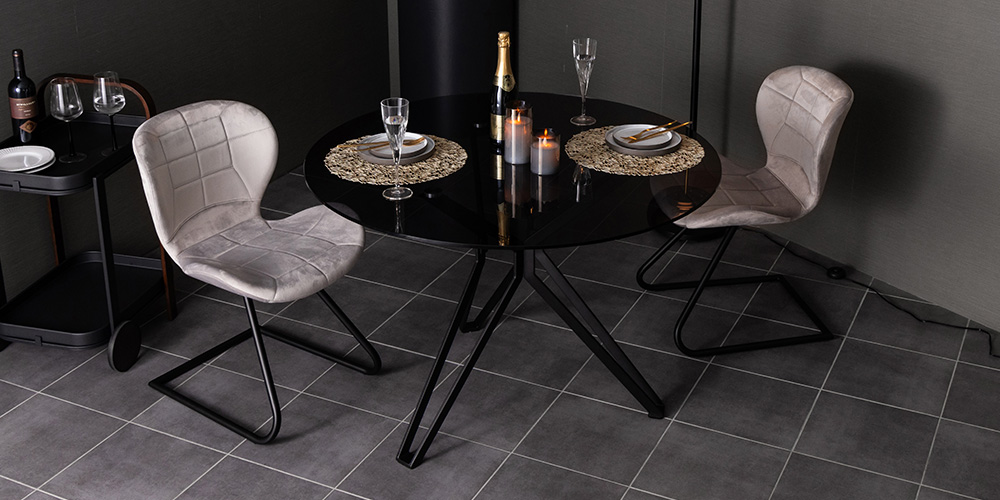 ガラスサイドテーブル 丸型 強化ガラス クロム脚 北欧風 250808-2Y