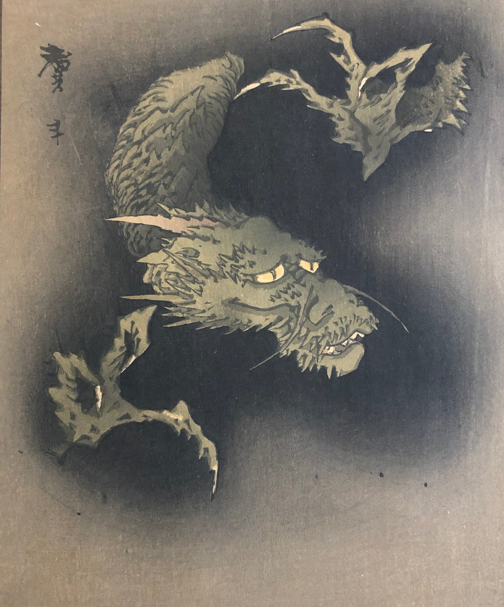 江戸末期一刀彫り高浮彫『渓流龍人物風景図』 木造彩漆金箔張る 欄間