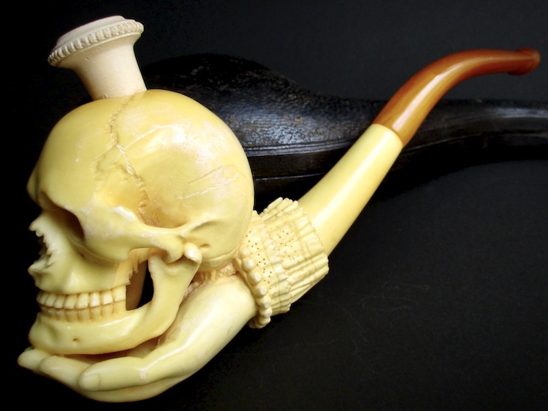 喫煙具 天然メノウ瑪瑙 細工彫りタバコパイプ 煙草パイプ☆美しい石目