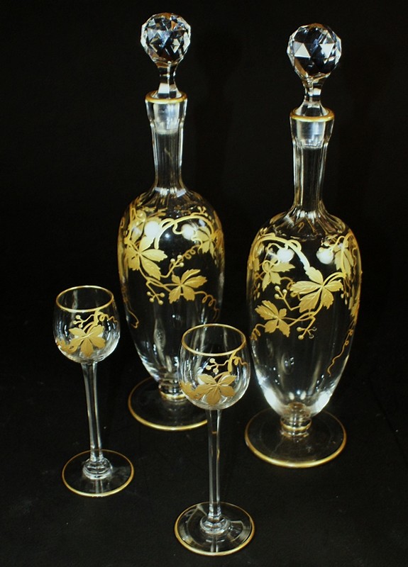 ❤︎希少美品❤︎エナメル絵吹きガラスカラフェ・リキュールグラス