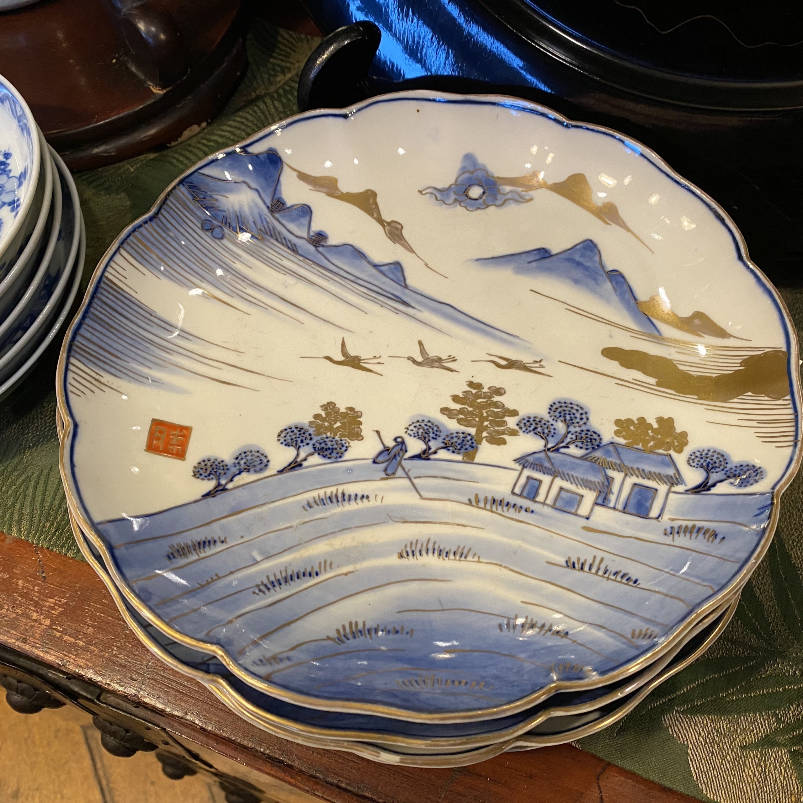 伊万里焼色絵丸文に扇図のぞき5個 [B31668] 伊万里焼色絵丸文に扇図