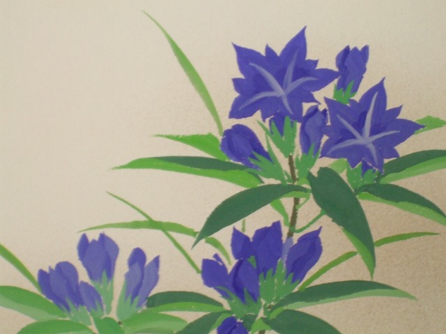 絵画 日本画6号 竜胆（リンドウ）図 清らかな群青の植物画 W108 真