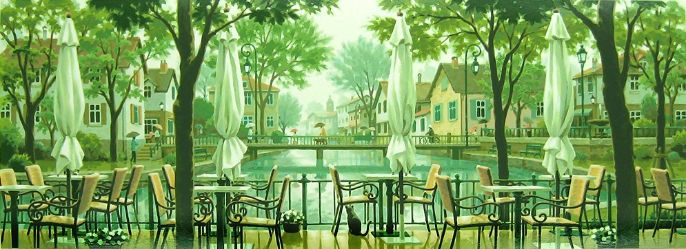 笹倉鉄平 『 雨あがり / 赤いパラソル 』 シルクスクリーン 笹倉鉄平