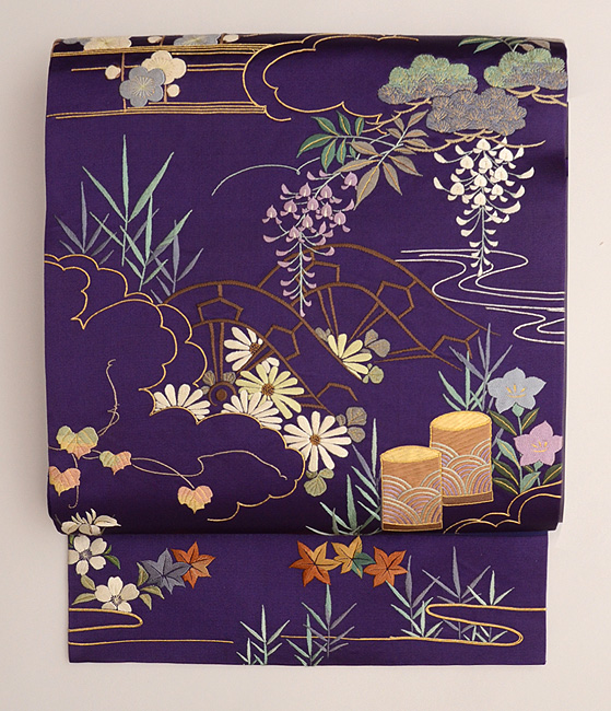 源氏物語文様刺繍名古屋帯