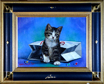 八代亜紀絵画 猫と紙ふうせん 木製フレーム付 八代亜紀絵画 猫と紙