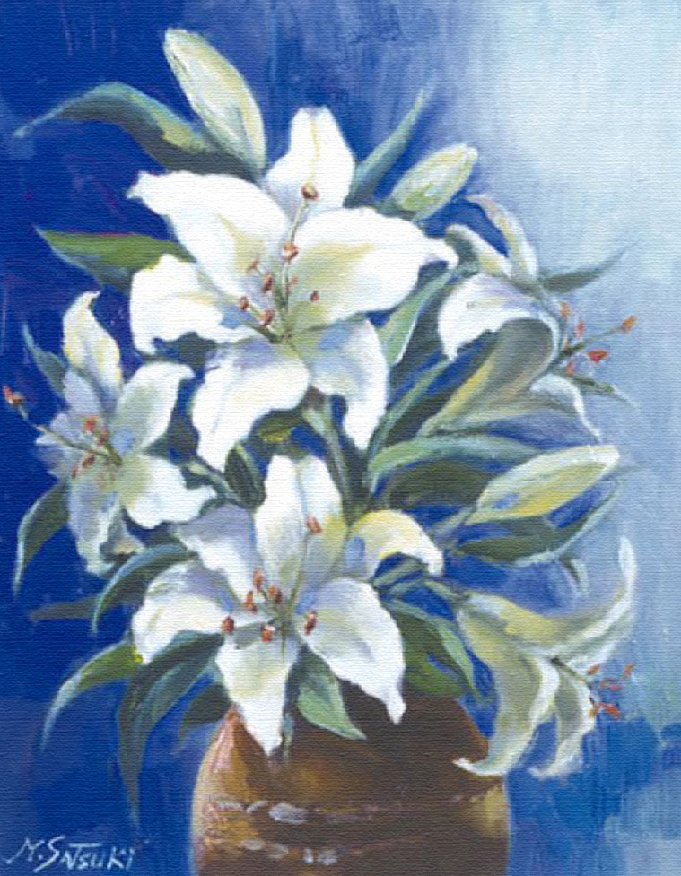 原画 自作の絵 絵画 一点物 パステル画 【カサブランカと松】 原画