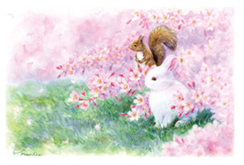 楽天市場】土田穣 絵画・アート(版画額装品)/ピンクの花/ウサギ