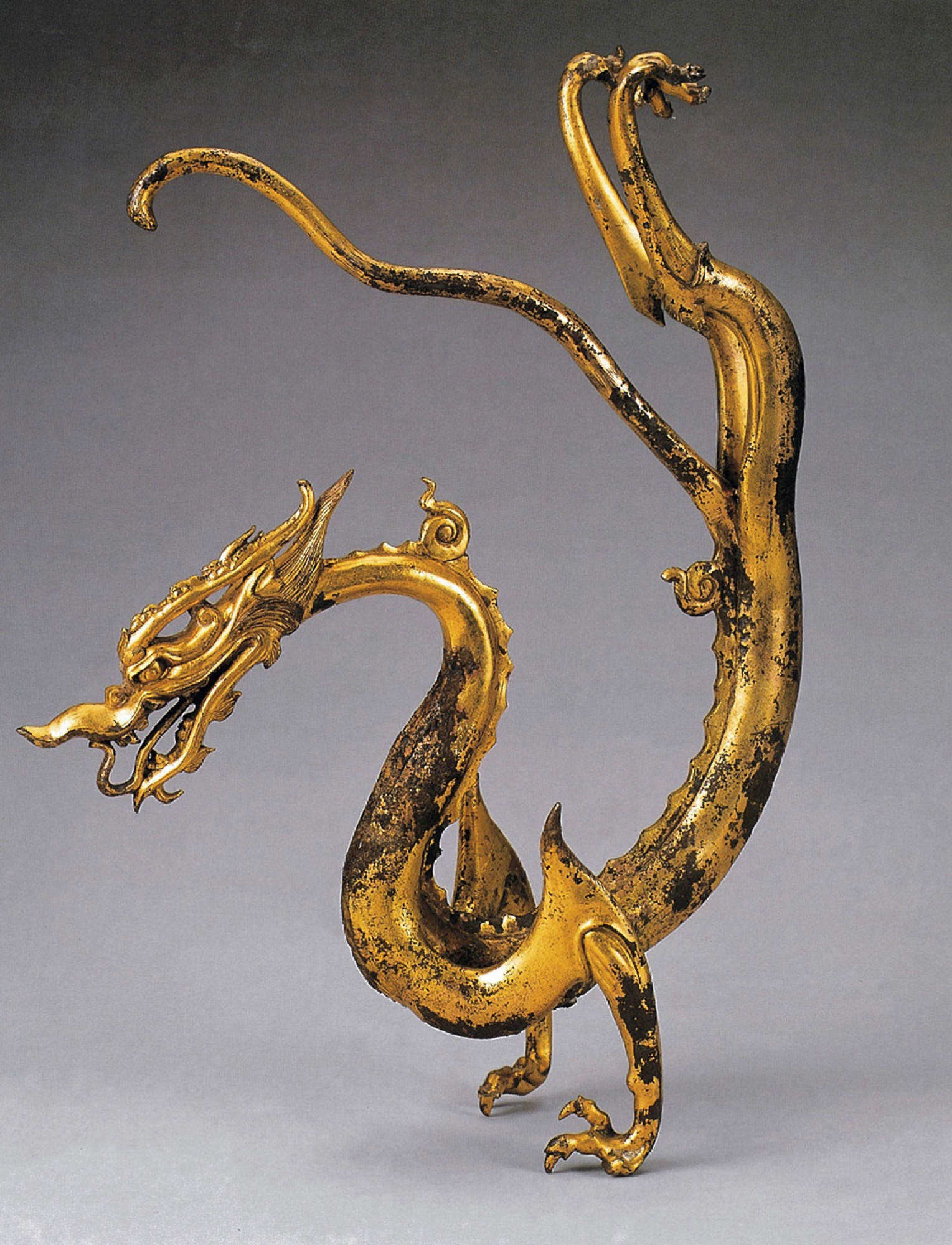 古玄社】時代唐物 明～清朝期古銅造龍彫文／鐘 TN129