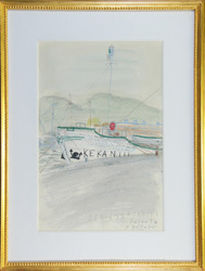 香月泰男 「タヒチ風景」 水彩・パステル 44×29｜【Arts Ship】のむら画廊