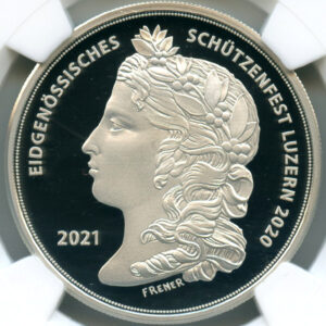 スイス ルツェルン 現代射撃祭 2021年 50フラン 銀貨 NGC PF70UCAM