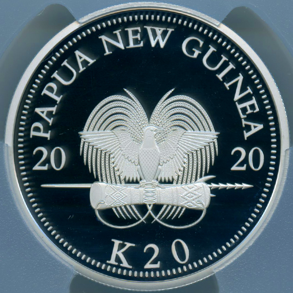 パプアニューギニア 極楽鳥 2020年 20キナ(2オンス) 銀貨 PCGS