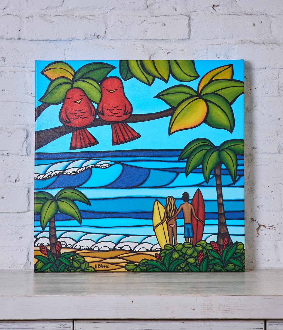 ヘザーブラウン純正額縁付きトロピカルハワイ アート 絵画 ロン