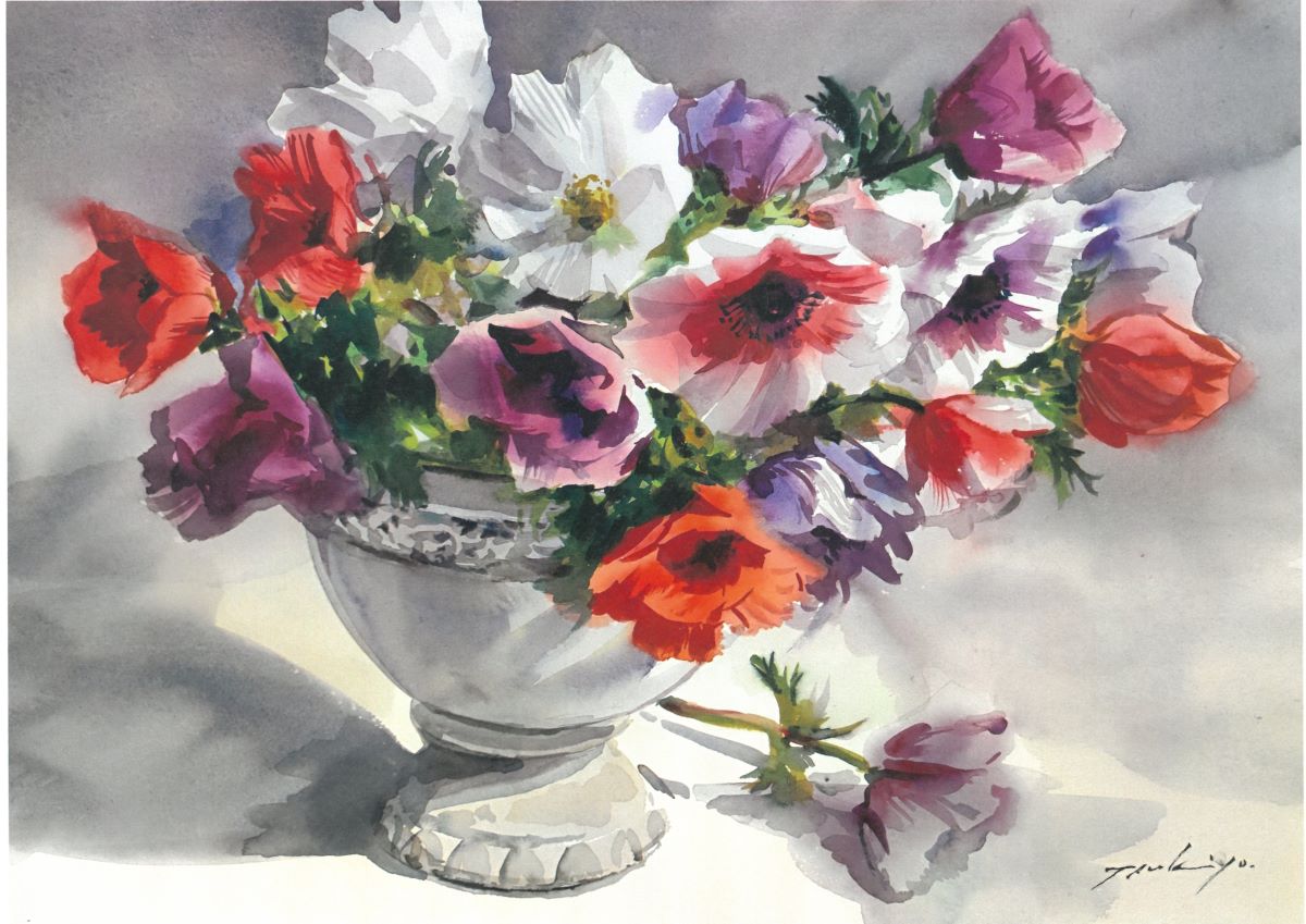 原画 花 額付き 花の絵 静物画 絵画 アクリル画 現代アート 手描き 一点