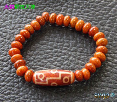 西蔵老礦紅朱砂宝瓶型虎牙天珠 西蔵老礦紅朱砂宝瓶型虎牙天珠