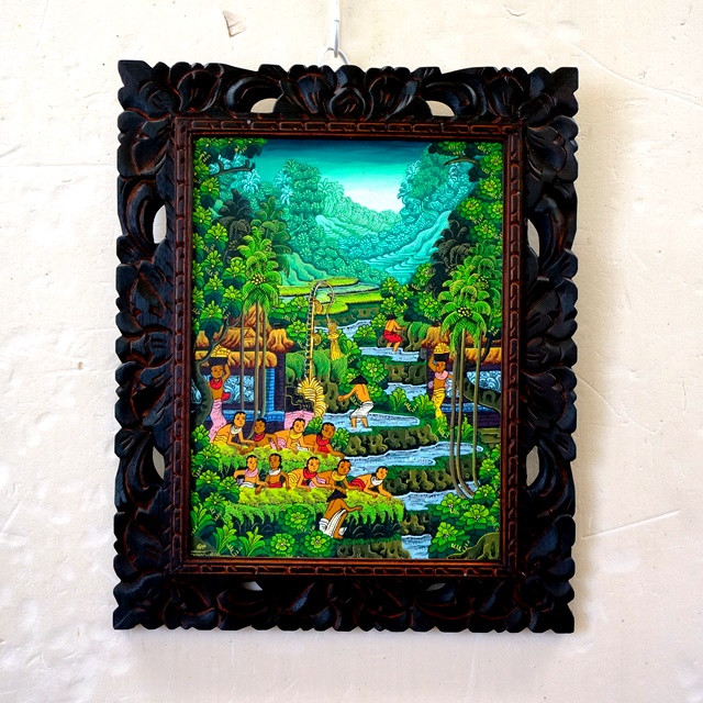 特大バリの風景画 ライステラス 油彩画 キャンバスサイン入り 148×88cm