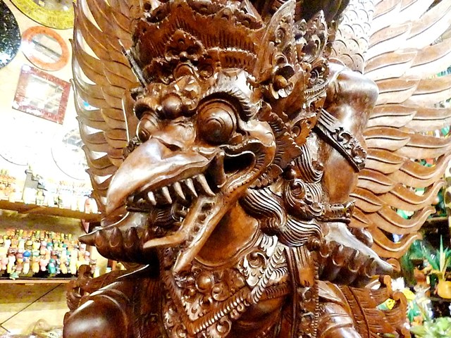 黒檀 細密彫刻 ヴィシュヌ神 ガルーダ とナーガ 60cm 大型 バリアジアン