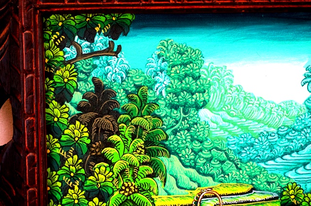 特大バリの風景画 ライステラス 油彩画 キャンバスサイン入り 148×88cm