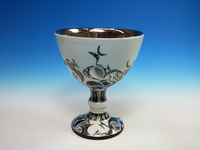 多田 幸史 九谷焼 幾何紋白金彩茶碗 幾何紋金白金彩洋盃｜