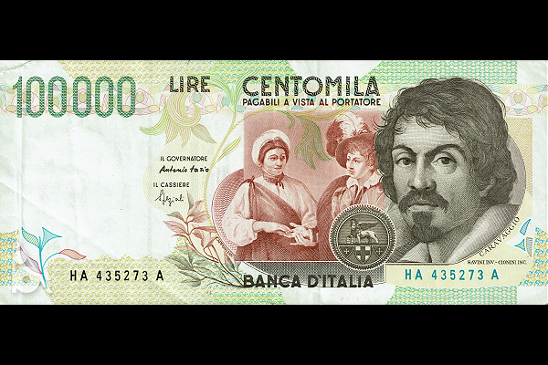 イタリア紙幣 1994年発行 100,000リラ カラヴァッジョ マルタ騎士団