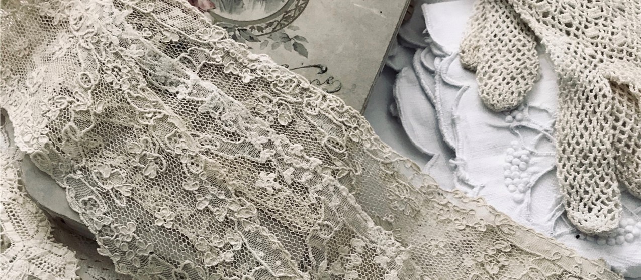 フランスアンティーク♡リボン花籠柄レースベッドカバー フランス